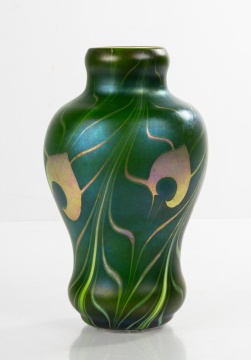 Steuben Green Aurene Decorated Vase