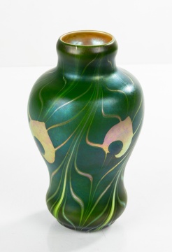 Steuben Green Aurene Decorated Vase