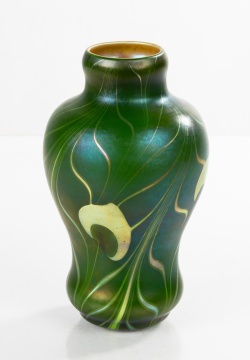 Steuben Green Aurene Decorated Vase