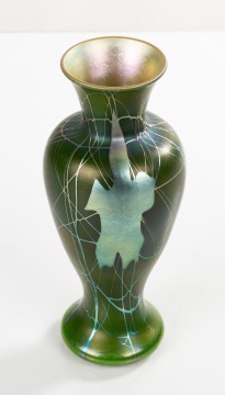 Steuben Green Aurene Decorated Vase