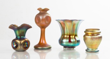 Four Steuben Aurene Vases