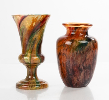 Two Rare Steuben Moss Agate Vases