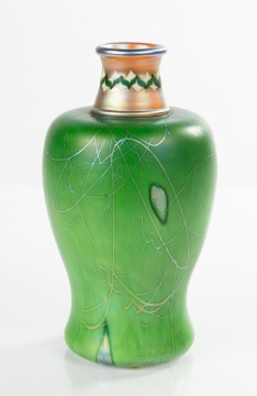 Fine & Rare Green Steuben Aurene Decorated Vase