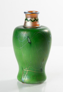 Fine & Rare Green Steuben Aurene Decorated Vase