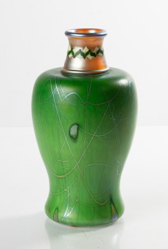 Fine & Rare Green Steuben Aurene Decorated Vase