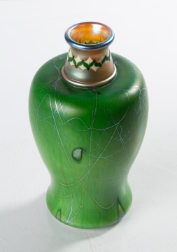 Fine & Rare Green Steuben Aurene Decorated Vase