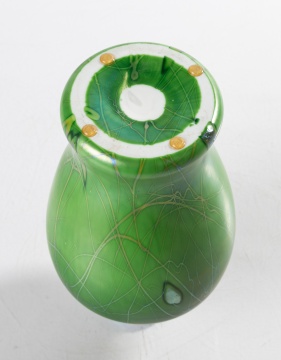 Fine & Rare Green Steuben Aurene Decorated Vase