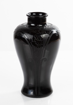 Steuben Mirror Black Acid Cut-Back Vase