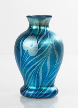 Steuben Blue Aurene Decorated Vase