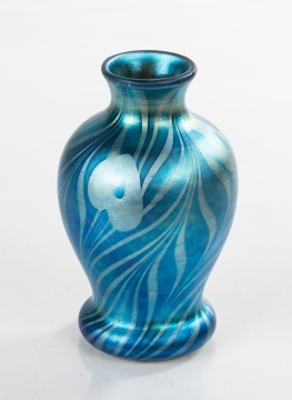 Steuben Blue Aurene Decorated Vase