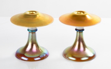 Pair of Steuben Gold Aurene Candlesticks