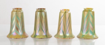 Four Decorated Quezal Art Glass Shades