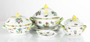 Herend Porcelain Covered Tureens and Handled Dish