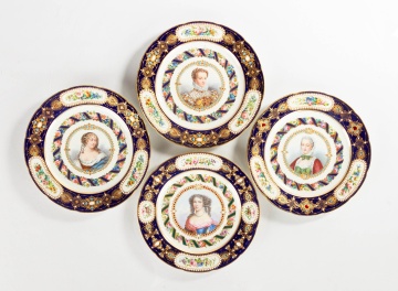 Set of Eight Sevres "Jeweled" Blue-Ground Portrait Plates