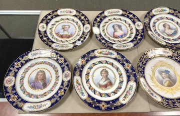 Set of Eight Sevres "Jeweled" Blue-Ground Portrait Plates