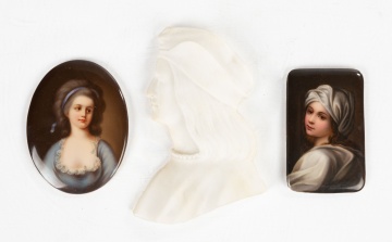 Two Porcelain Portraits and Carved Marble Portrait