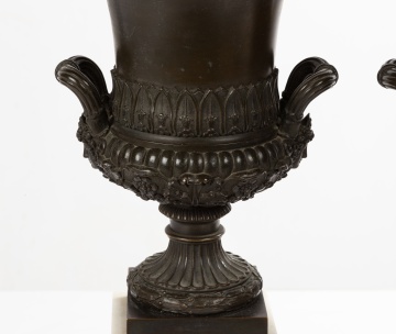 Pair of Grand Tour Bronze Urns on Marble Bases