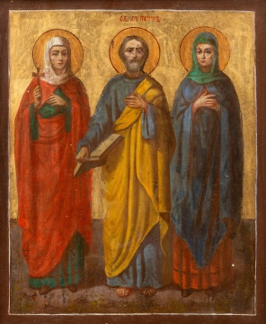 Russian Icon Depicting St. Peter the Apostle with Two Female Saints