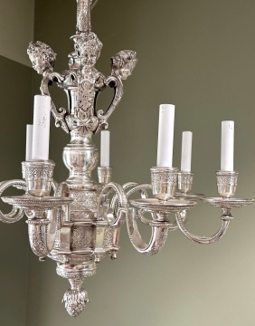 Silvered Bronze Chandelier & Sconces