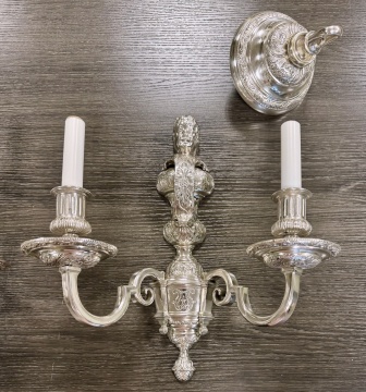 Silvered Bronze Chandelier & Sconces