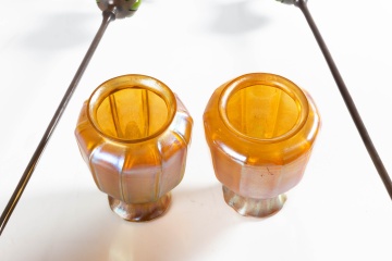 Tiffany Studios Blown-Out Candlesticks with Favrile Shades