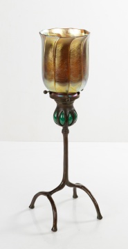 Tiffany Studios Bronze Blown-Out Candlestick with Favrile Shade