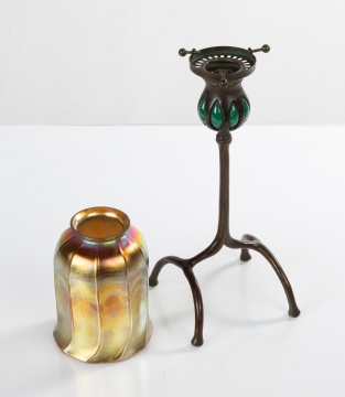 Tiffany Studios Bronze Blown-Out Candlestick with Favrile Shade