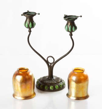 Tiffany Studios Blown-Out Two-Light Candelabra