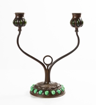 Tiffany Studios Bronze and Blown Out Candelabra