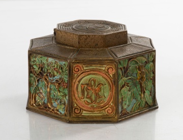 Tiffany Gilt Bronze and Polychrome Painted Inkwell