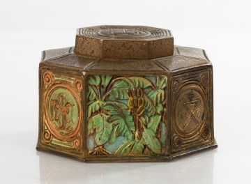 Tiffany Gilt Bronze and Polychrome Painted Inkwell