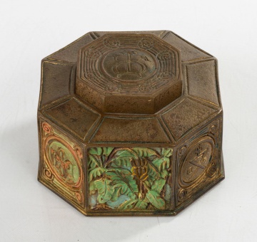 Tiffany Gilt Bronze and Polychrome Painted Inkwell