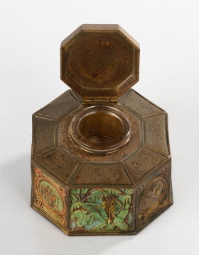 Tiffany Gilt Bronze and Polychrome Painted Inkwell