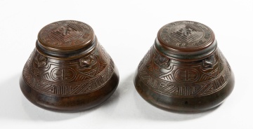 Two Tiffany Studios American Indian Inkwells