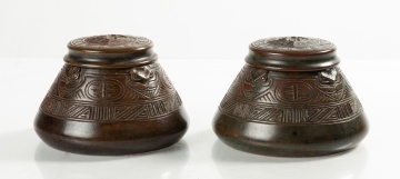 Two Tiffany Studios American Indian Inkwells