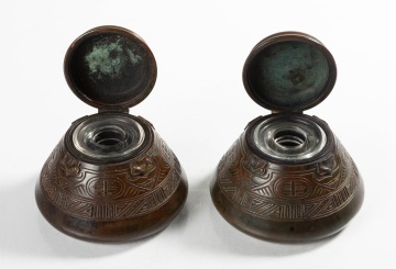 Two Tiffany Studios American Indian Inkwells