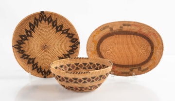 Three Native American Baskets, Yokut, Tlingit, and Maidu