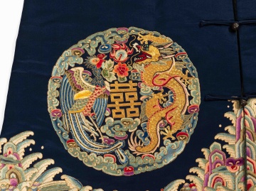 Chinese Kesi Blue Silk Embroidered Dragon and Phoenix Court Robe