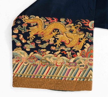 Chinese Kesi Blue Silk Embroidered Dragon and Phoenix Court Robe