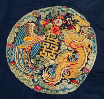 Chinese Kesi Blue Silk Embroidered Dragon and Phoenix Court Robe