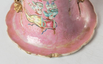 Pair of Chinese Pink-Ground Famille Rose Vases