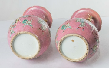 Pair of Chinese Pink-Ground Famille Rose Vases