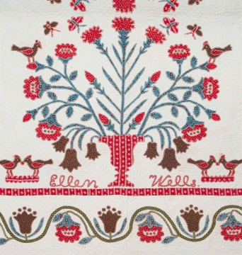 Fine & Rare American Embroidered Quilt, by Ellen Wells