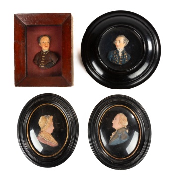 Four Early Wax Relief Miniature Portraits