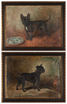 Two Boston Terrier Dog Portraits, Attributed to John Emms (British, 1843-1912)