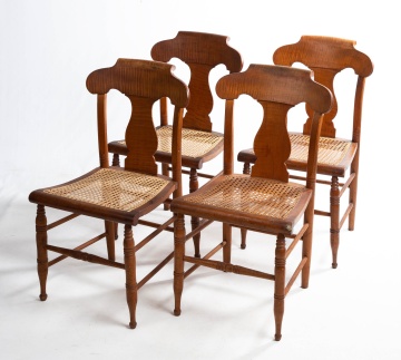 Four Smith Ely, New York, Country Sheraton Tiger Maple Chairs