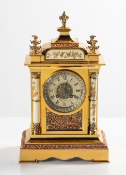 French Brass & Mixed Metal Mantle Clock