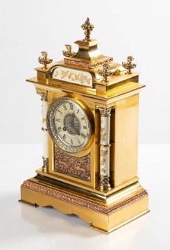 French Brass & Mixed Metal Mantle Clock