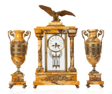 Three-Piece French Empire Mantle Clock & Garniture