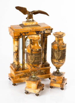 Three-Piece French Empire Mantle Clock & Garniture